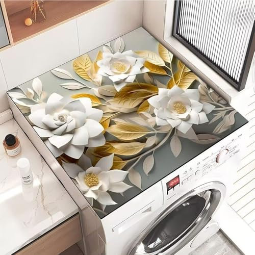 Highdi Housse de Protection pour Machine à Laver Top, Coussin de Machine à Laver Antidérapant Housse de Machine à Laver pour Machine à Laver Ou Sèche-Linge (40 * 40cm,Belles Fleurs 6)