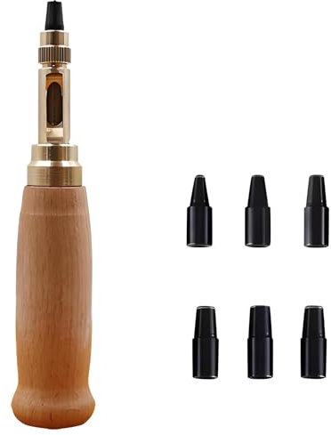 Oiieco Adjustable Screw Hole Punch, Leather Hole Puncher for Belts, Fabric Hole Punch, with 6 Interchangeable Tips (1.5-4mm), with Wooden Handle, Used for DIY Craft Sewing