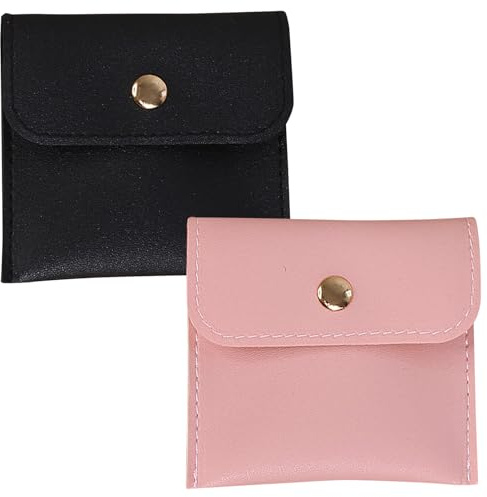 Qehyuelefu Jewellery Pouch Leather, 2 Pcs Pu Leather Jewelry Pouches, Small Gift Bags With Snap Button, Travel Jewellery Pouch, Mini Travel Storage Bag With Flip Cover For Cosmetics Necklace Bracelet