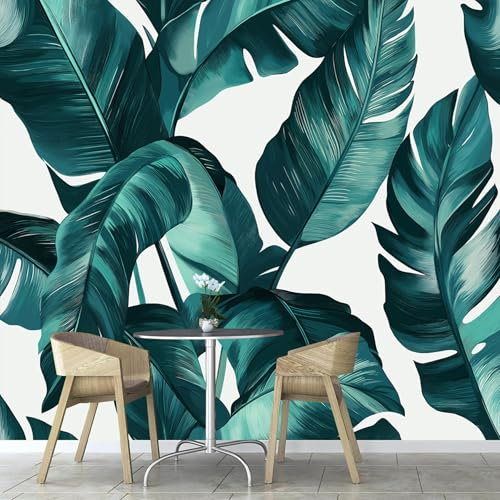 Papier Peint Panoramique Feuille De Bananier Abstraite, 400×280cm Feuilles De Plantes Papier Peint soie Personnalisé Photo Murale pour Salon Chambre d'enfants Décoration Murale