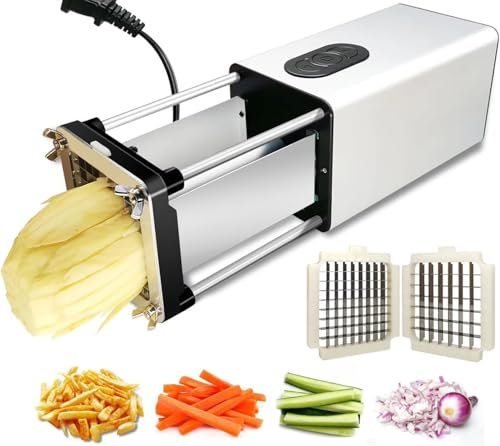 Electric French Fry Cutter Machine, Electric Potato Chip Cutter Stainless Steel Potato Chipper with 2 Blade Vegetable Cutter Vegetable Chopper Electric Chip Cutter Potato Chipper B