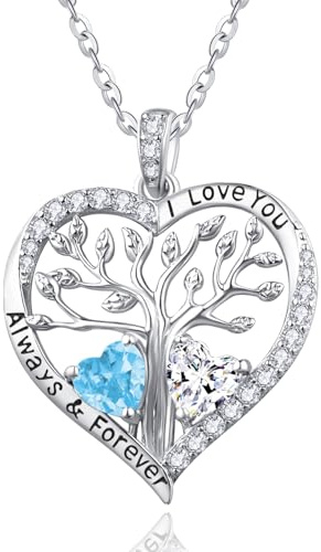 Zeuslia S925 Silber Halskette für Damen, Lebensbaum Kette Schmuck, Mama Geburtstag Hochzeit Jahrestag Geschenk, Freundin Tochter Baum des Lebens Schmuck mit Geburtsstein Anhänger
