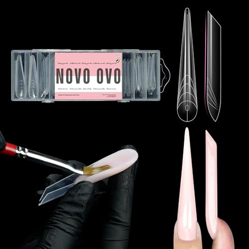 NOVO OVO XXL XXXL Russische Mandel-/Sargnagel-Doppelformen für Polygel-Verlängerung, KEINE NAGELSPITZEN, Geeignet für härteres/Builder-/Polygel, Wiederverwendbare Softgel, 70 Stück x 14 Größen
