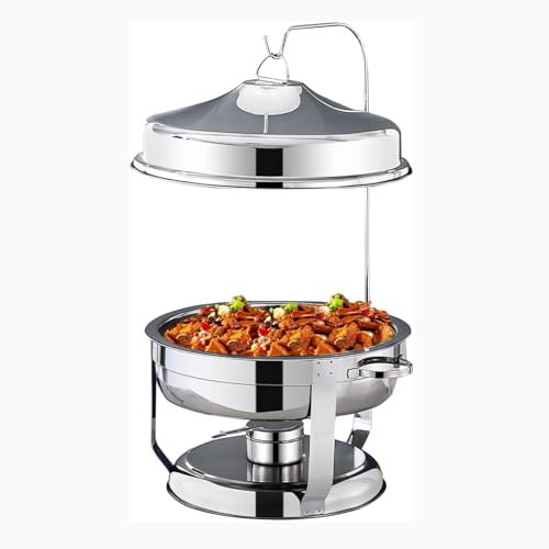 ZOLPINL Stainless Steel Chafing Dish with Hanging Cover, Catering Buffet Warming Container Set Includes Food Pan, Water Pan, Fuel Holder, for Party Wedding Buffet Equipment,Silver
