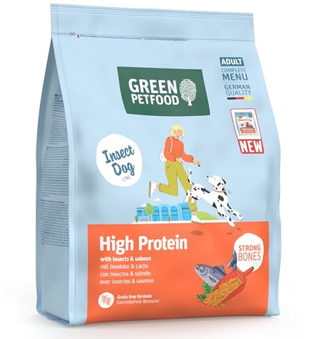 Green Petfood InsectDog High Protein med insekter och lax (1 x 900 g) | Vuxen | Premium torrfoder för vuxna aktiva hundar | med röda linser | liten krokett | kornfri | 1-pack