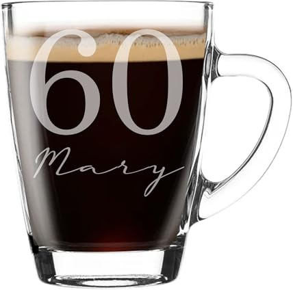 Always Looking Good Personalised 60th Birthday Glass Coffee Mug with Name – 300ml Personalised Mug for Women & Men, UK Engraved Gift for Birthday Presents, Unique Coffee Gift for him or her