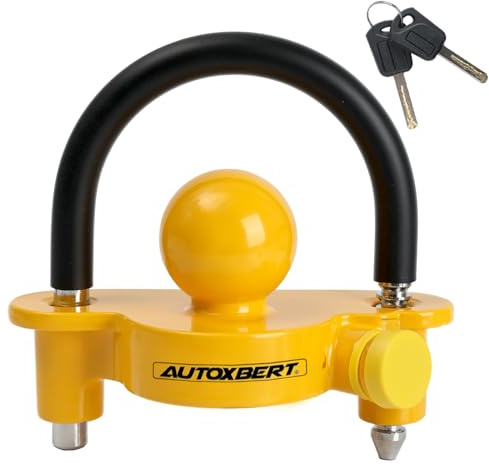 AUTOXBERT Trailer Lock, Tow Hitch Anti-Theft Safety Lock, High Performance Steel Universal Security (Yellow)