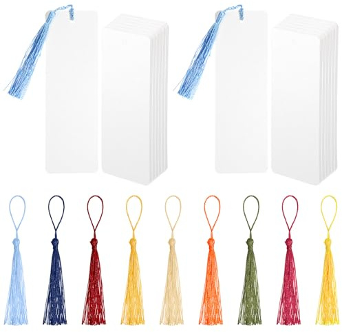 YUXIANLB DIY Bookmark Kit with Tassels Blank Bookmarks 40PCS White Cardstock Bookmark Craft Bookmarks with Hole for Handmade Crafts Personalised Gifts Reading Accessories Presents Tags