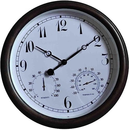 Orologio da parete, orologio da parete da 12 pollici interno/esterno silenzioso non ticchettio con combo termometro e igrometro, orologio da parete decorativo a batteria a batteria per la casa da
