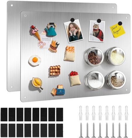 Jellybibo Magnetic Board for Wall 2 Pack 43.5x30cm, Stainless Steel Notice Memo Board for Fridge Magnets and Photos, Kitchen Office Home Kids Bedroom, Writable Display Board