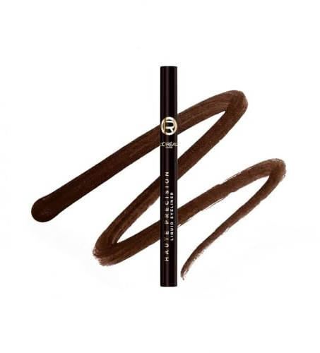 L'Oréal Paris, Delineador de Ojos Líquido, Larga Duración 24H, Punta de Fieltro Suave, Color Intenso, Waterproof, Aplicación y Líneas Precisas, Haute Precision, Tono: Marrón (Le Brun)