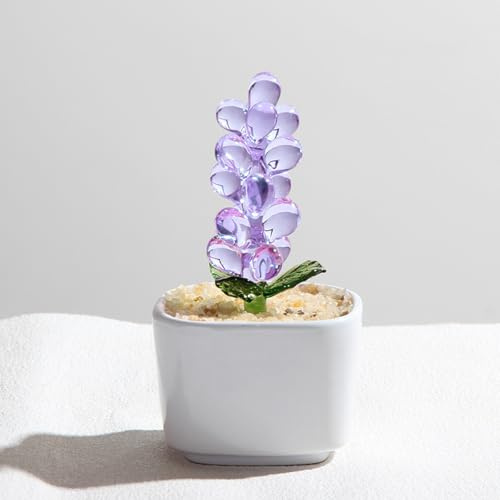 DECRZPB Farbige Glasur handgefertigt Glas lila Hyazinthen Blumen Figur geblasene Skulptur Tischdekoration Geburtstag Heimdekoration