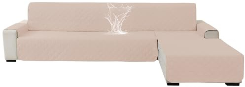 Ystyle 100% Wasserdicht Couch Überzug L Form 3 Sitzer, Sofa Cover L Shape Reversibel Universal, Gesteppte Sofa Überzug Ecksofa rutschfest, Couch Bezug Ecksofa Ratzfest Waschbar, Beige