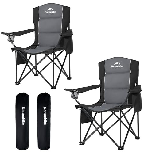 Naturehike Set med 2 fällbara bärbara campingstolar - 200 kg - Med glashållare - För picknick, trädgård, utomhus, strand - Svart