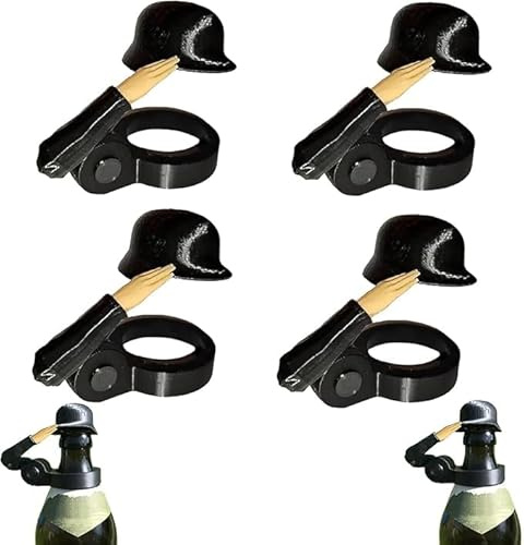 Soldat Salut Bierflaschen Helm Soldatengruß Bierflaschenhelm Soldaten Salut Bier Flaschen Verschluss, Salute Flaschenverschlüsse für Bierflaschen Soldatengruss Bierhelm (Schwarz*4)