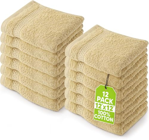 Utopia Towels - Lot de Serviettes de Toilette Premium (30 x 30 cm,) 100% Coton, Gants de Toilette/Serviette de Visage, Très Absorbants et Doux au Toucher (Paquet de 12) (Beige)