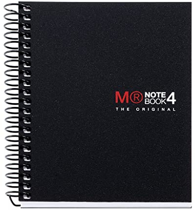 Miquelrius - Spiralblock A7 in 4 farben, Notizbuch aus 0,8 mm polypropylen, Kariert 70 g/m² mikroperforiert ohne Lochungen, 100 opake blätter, Notebook The Original, Schwarz