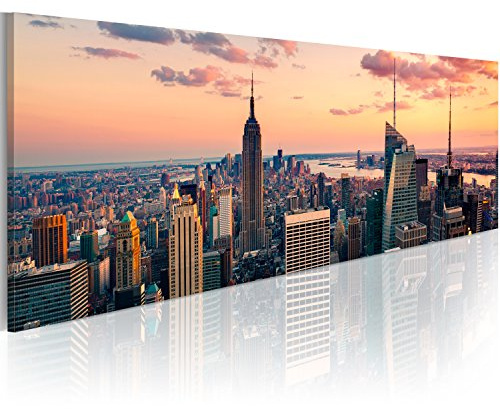 B&D XXL - Leinwandbild Skyline NY City, 120x40 cm, 1-teilig, Schlafzimmer | Hochwertige Leinwand, sofort aufhängbar, ideal fürs Wohn- oder Schlafzimmer, wasserfest und lichtecht, langlebig, stilvoll