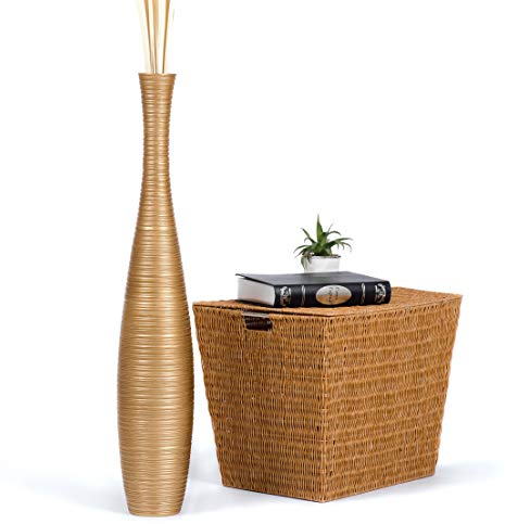Leewadee Large Gold Home Decor Floor Vase - Wooden 85 cm Tall Farmhouse Decor Flower Holder For Fake Plant And Pampas Grass