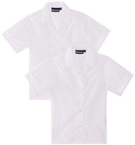 Blue Max Banner Girl's Revere Twin Pack Short Sleeve School Blouse, White, 34 Chest