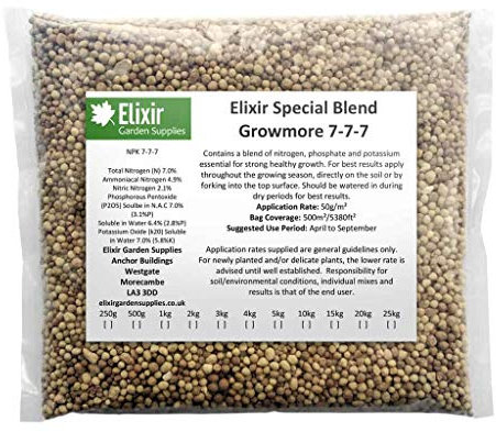 Elixir Gardens Growmore 7-7-7 Elixir Special Blend All Round General Purpose Fertiliser 3KG | Treats 60sqm