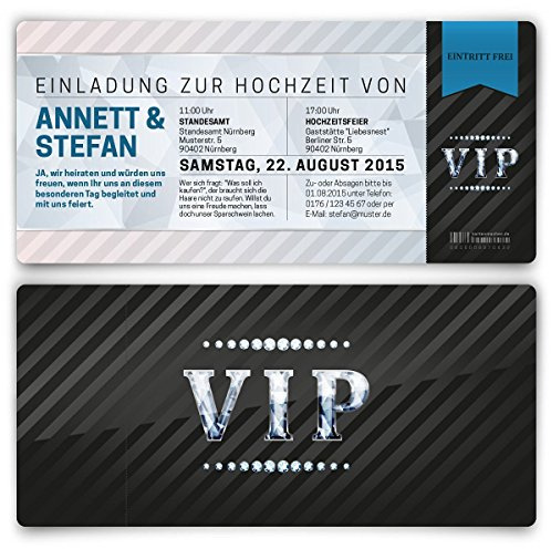 Einladungskarten zur Hochzeit (30 Stück) als Eintrittskarte VIP Ticket Einladung UV-Lack