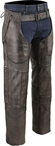 Milwaukee Leather Chaps for Men's Distressed Brown Leather Snap Out Thermal Lined 4-Pockets Motorcycle Chap MLM5500 - Medium