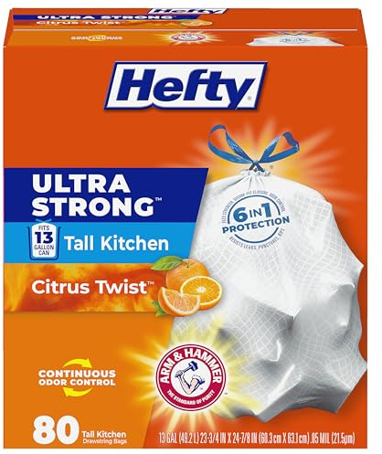 Hefty ultrastark höga sopsäckar för kök, citrus Twist doft, 13 gallon, 80 st (förpackningen kan variera)