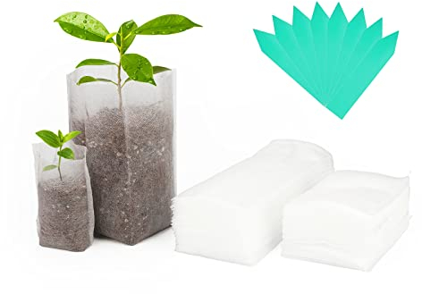 KINGLAKE 200 pezzi tessuto non tessuto Plant Seedling sacchetti biodegradabili Grow allevamento borse (16 x 20 cm + 8 x 10 cm)