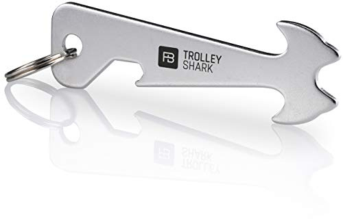 FABACH TROLLEY SHARK Einkaufswagenlöser Schlüsselanhänger - Abziehbarer Einkaufswagenchip, Einkaufschip für Einkaufswagen aus Edelstahl/Metall - Kein Steckenbleiben im Pfandschloss