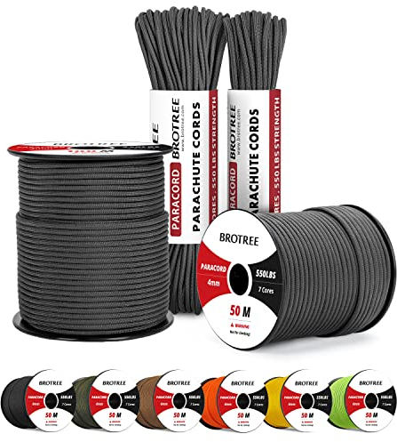 Brotree Paracord 550 4mm 15M 100% Nylon Seil Schnur Typ III mit 7 Stränge für Survival, Outdoor, Armbänder, Hundeleine - Bruchlast 250kg (Schwarz)