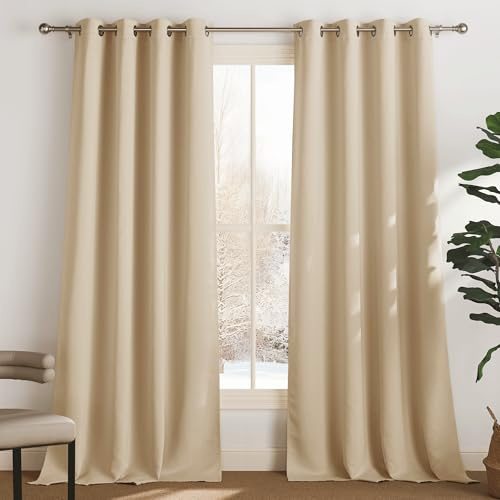PONY DANCE Tende Beige Cameretta Bambini - Tenda Oscurante con Occhielli Tende Termiche Isolanti per Interni 2 Pannelli L 140 x A 300 cm Tende Camera da Letto Moderna, Beige