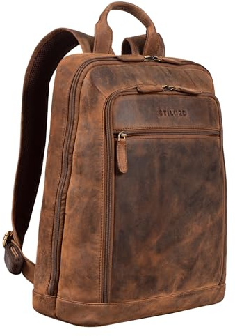 STILORD Watson Laptop Rucksack 15.6 Zoll Leder Backpack Business Lederrucksack Herren Rucksack XL für Breite DIN A4 Ordner Tagesrucksack Vintage Echtleder Farbe:Sepia - braun