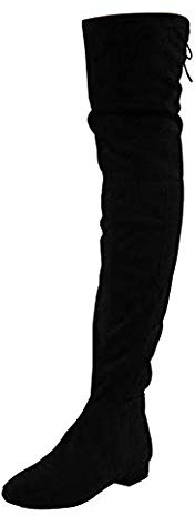 LoudLook Ladies Thigh High Boots Faux Suede Zip/Tie Up Cuban Heel Comfy Casual Lace-Up Over the Knee Shoes Sizes Black 8