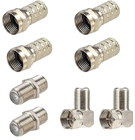 RELIAGINT RG6 Koaxial Adapter Set für TV, SAT & Antennen, F-Stecker, 8-tlg | 2x Rechtswinkel-F-Stecker, 2x F81-Kupplungen, 4x F-Drehstecker