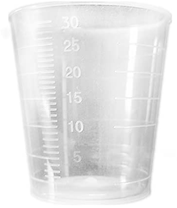 10 vasos graduados, vaso medidor de plástico de 15 ml/30 ml, taza mezcladora de polipropileno transparente, ideal para medicina, cocina de cocina, catering, laboratorio médico, hogar, color blanco