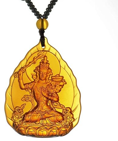 LXMYLI Tara Buddha Glasierte Anhänger Halskette, Kristallperlen Apotheker Buddha Herz Mantra, Amulett Buddha Kristall Anhänger (Kette 65 cm)