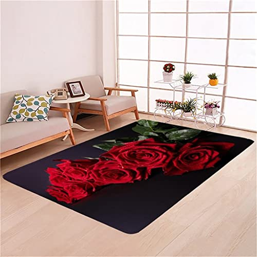 PEIHUODAN Romantische Rose Teppich Groß Wohnzimmer Teppich Kurzer Haufen Modern Mädchen Frau Schlafzimmer Teppich Blumen Rosen Rot Bettvorleger Läufer Badematte Küchenteppich (Farbe 1,160x200 cm)