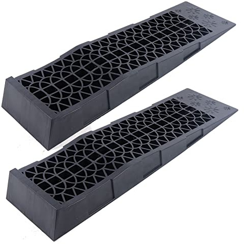 2 Stück PKW Auffahrrampe Reifenregal Bordsteinrampe Laderampen 3 Tonnen Kunstoff Rampe Plattform Auffahrt 70 x 20 x 8 cm Schwarz