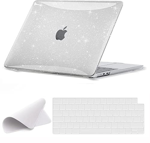 Kompatibel mit MacBook Air M4 13 Zoll Hülle 2026 M3 M2 2025-2022 Mac Book 13,6 Glitzer Transparent Hartschale Schutzhülle A3240 A3113 A2681 Laptop Snap Case Cover, Tastaturschutz, Poliertuch