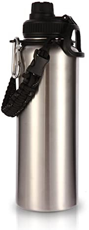 Volhoply 1200ml Bouteilles D'eau en Acier Inoxydable avec Poignée en Paracorde,1.2 litre Bouteille Isotherme Café Double Paroi Sans BPA,Bottle Réutilisable en Métal Étanche pour Sport,Adulte