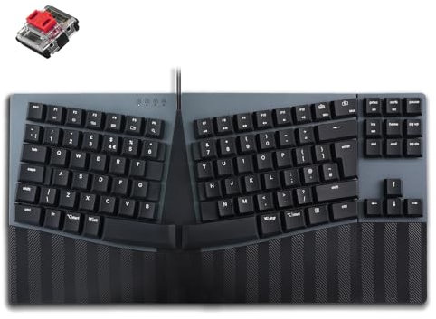 perixx PERIBOARD-335RD Wired Ergonomic Mechanical Compact Keyboard - Low-Profile Red Linear Switches - Programmable Feature with Macro Keys - Compatible with Windows and Mac OS X - UK English