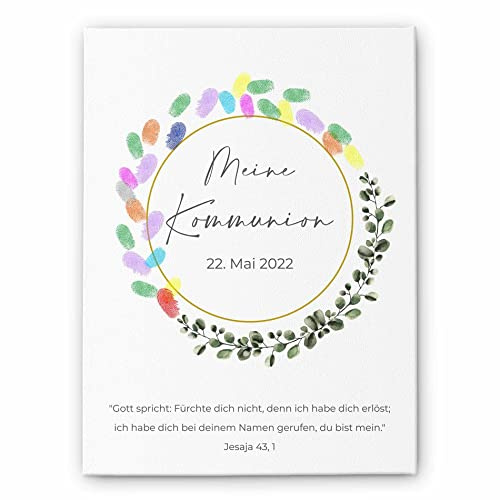 CHRISCK design Fingerabdruck Leinwand Kommunion & Konfirmation - personalisiertes Gästebuch für Erstkommunion - personalisiertes Geschenk Taufe - Leinwände für Mädchen & Jungen