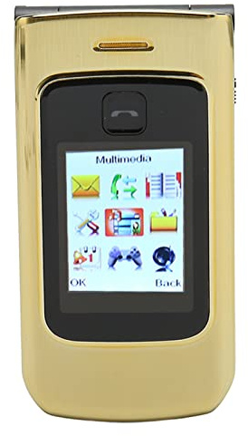 Flip Phone Sbloccato 2G, Cellulare Senior a Doppio Schermo con Schermo Interno Touch da 2,4 Pollici, Radio FM, Registrazione, Libro Elettronico, per Bambini Anziani (Oro)