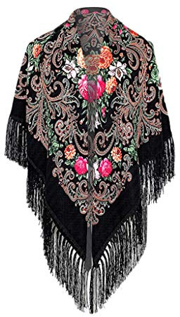 Schals für Frauen Scarves Russischer Babuschka-Schal für Damen, Schal, übergroß, traditioneller ukrainischer Retro-Stil, Bedruckte Quasten, quadratische Schals Hair Scarf for Women
