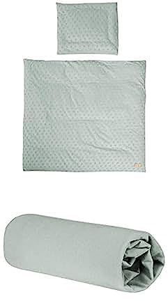 oba Babybettwäsche Lil Planet 80 x 80 cm - 2-teiliges Bettwäsche Set - Bio Baumwolle - GOTS und Oeko-Tex 100 zertifiziert - Frosty Green + roba Spannbettlaken Lil Planet 40 x 90
