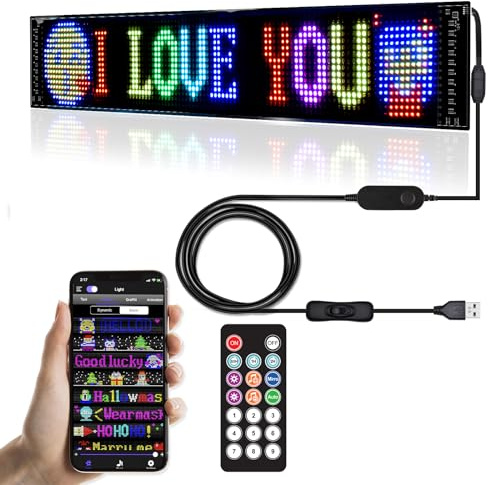 Programmable LED Signs,Flexible Scrolling LED Display,Bluetooth APP Control,Edit Text, Graffiti,Animations,for Car,Bar,Store (23x 5)