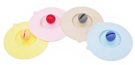 NanTun Silicone Cup Lids Reusable Anti-dust Cup Cover Silicone Drink Cup Lids for Coffee Cup Beer Mug Wine Glass - Pink/Light Blue/Yellow/Light Grey 4Pcs
