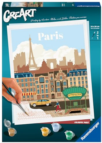 Ravensburger CreArt Farbenfrohes Paris - Malen nach Zahlen für Erwachsene | DIY Malset mit Pinsel und Acrylfarben, 24 x 30 cm, Geschenk für Frauen und Männer