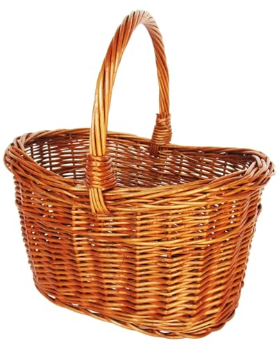 Capra Group Cesto in vimini intero per la raccolta funghi e frutti, interamente realizzato a mano, robusto e di origine europea, 38x28x22 cm